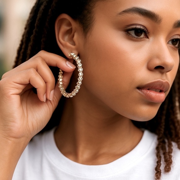 Jewelry - Sparkling Gold Rhinestone Hoop Earrings